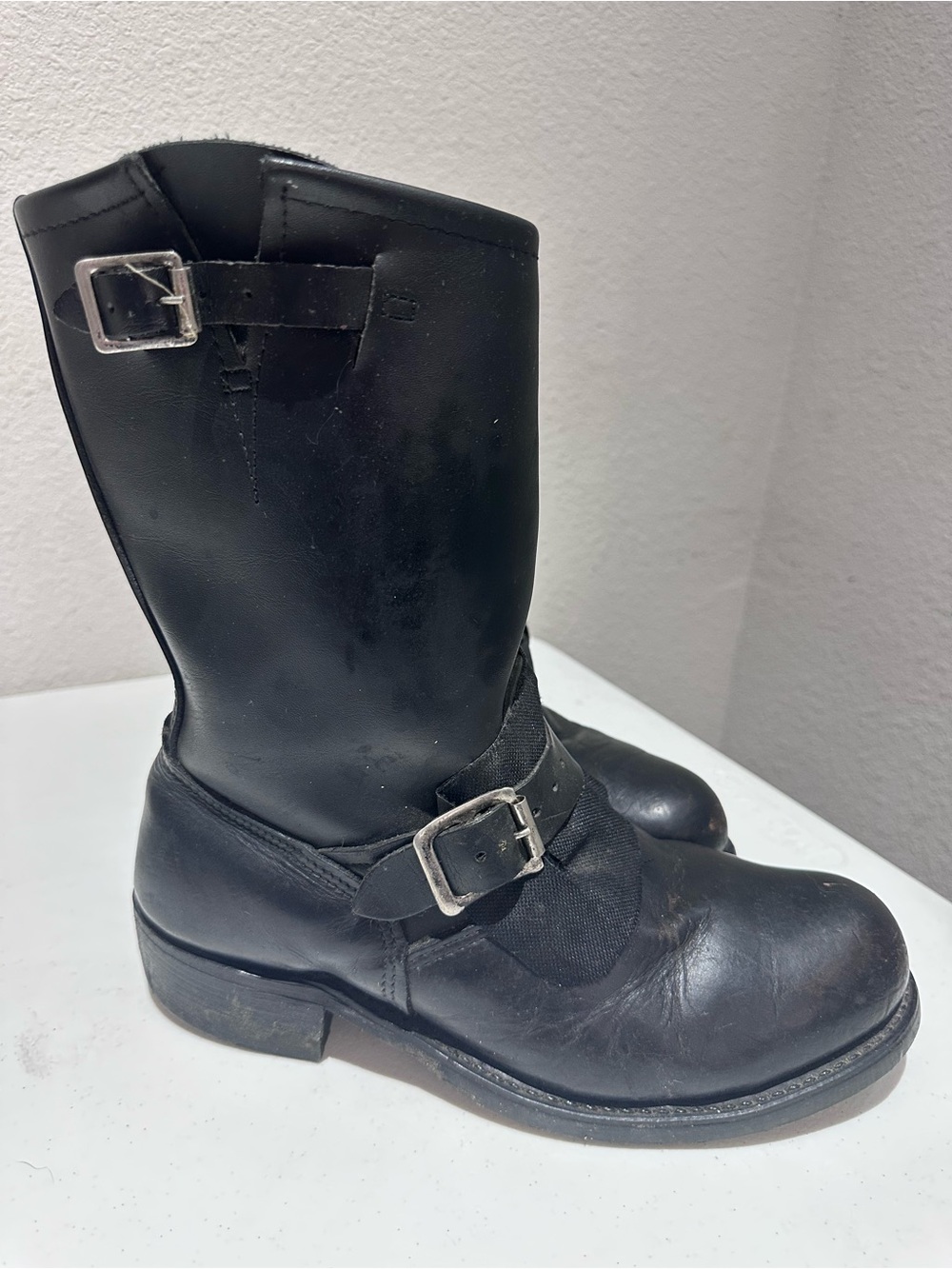 Vintage Vulcan mid sole Tapper sole engineer boots black leather moto buckle - Picture 3 of 9